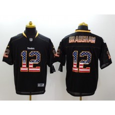 Pittsburgh Steelers #12 Terry Bradshaw Black Fashion USA Flag Number Men Football Elite Nike NFL Jersey