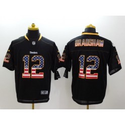 Pittsburgh Steelers #12 Terry Bradshaw Black Fashion USA Flag Number Men Football Elite Nike NFL Jersey