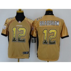 Pittsburgh Steelers #12 Terry Bradshaw Gold Embroidered Men Nike NFL Elite Drift Jersey