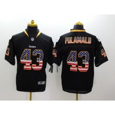 Pittsburgh Steelers #43 Troy Polamalu Black Fashion USA Flag Number Men Football Elite Nike NFL Jersey