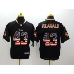 Pittsburgh Steelers #43 Troy Polamalu Black Fashion USA Flag Number Men Football Elite Nike NFL Jersey