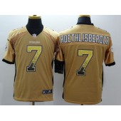 Pittsburgh Steelers #7 Ben Roethlisberger Gold Embroidered Men Nike NFL Elite Drift Jersey