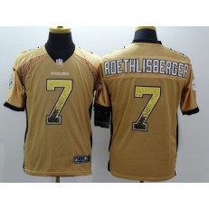 Pittsburgh Steelers #7 Ben Roethlisberger Gold Embroidered Men Nike NFL Elite Drift Jersey
