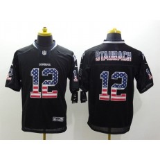 Dallas Cowboys #12 Roger Staubach Black Men Stitched Nike NFL Elite USA Flag Fashion Jersey