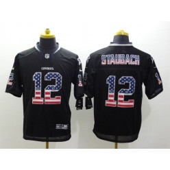 Dallas Cowboys #12 Roger Staubach Black Men Stitched Nike NFL Elite USA Flag Fashion Jersey