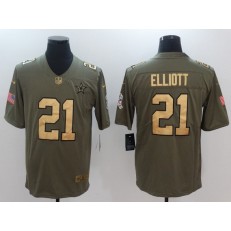 Dallas Cowboys #21 Ezekiel Elliott  Olive Gold Salute To Service Limited Men Nike NFL Jersey