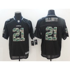Dallas Cowboys #21 Ezekiel Elliott Black Lights Out Camo Number Elite Men Nike NFL Jersey