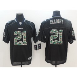 Dallas Cowboys #21 Ezekiel Elliott Black Lights Out Camo Number Elite Men Nike NFL Jersey