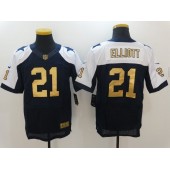 Dallas Cowboys #21 Ezekiel Elliott Navy Blue Thanksgiving Throwback Men Stitched Nike NFL Elite Gold Jersey