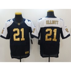 Dallas Cowboys #21 Ezekiel Elliott Navy Blue Thanksgiving Throwback Men Stitched Nike NFL Elite Gold Jersey