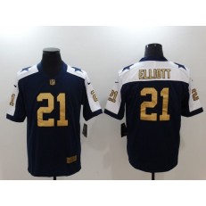 Dallas Cowboys #21 Ezekiel Elliott Navy Throwback Gold Vapor Untouchable Limited Men Nike NFL Jersey