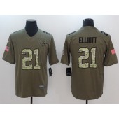 Dallas Cowboys #21 Ezekiel Elliott Olive Camo Salute To Service Limited Men Nike NFL Jersey