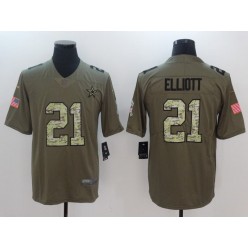 Dallas Cowboys #21 Ezekiel Elliott Olive Camo Salute To Service Limited Men Nike NFL Jersey