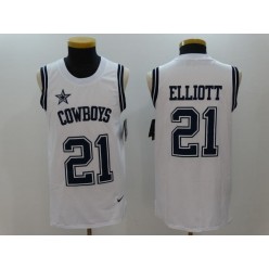 Dallas Cowboys #21 Ezekiel Elliott White Color Rush Name and Number Tank Top Men Nike NFL Jersey