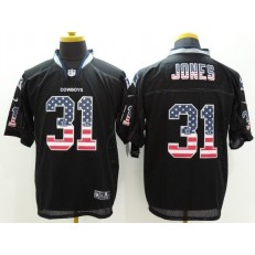 Dallas Cowboys #31 Byron Jones Black Men Stitched Nike NFL Elite USA Flag Fashion Jersey