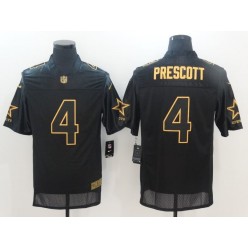 Dallas Cowboys #4 Dak Prescott Black Men Nike NFL Elite Pro Line Gold Jersey