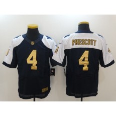 Dallas Cowboys #4 Dak Prescott Navy Blue Thanksgiving Throwback Men Stitched Nike NFL Elite Gold Jersey