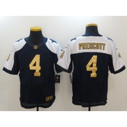 Dallas Cowboys #4 Dak Prescott Navy Blue Thanksgiving Throwback Men Stitched Nike NFL Elite Gold Jersey
