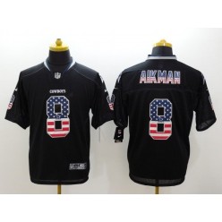 Dallas Cowboys #8 Troy Aikman Black Men Stitched Nike NFL Elite USA Flag Fashion Jersey