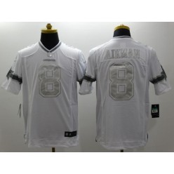 Dallas Cowboys #8 Troy Aikman White Platinum Men Football Nike NFL Jersey