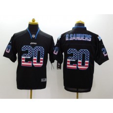 Detroit Lions #20 Barry Sanders Black Men Stitched Nike NFL Elite USA Flag Fashion Jersey