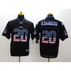 Detroit Lions #20 Barry Sanders Black Men Stitched Nike NFL Elite USA Flag Fashion Jersey