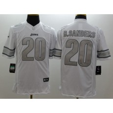 Detroit Lions #20 Barry Sanders White Platinum Men Football Nike NFL Jersey