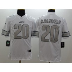 Detroit Lions #20 Barry Sanders White Platinum Men Football Nike NFL Jersey