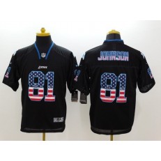Detroit Lions #81 Calvin Johnson Black Men Stitched Nike NFL Elite USA Flag Fashion Jersey