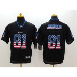 Detroit Lions #81 Calvin Johnson Black Men Stitched Nike NFL Elite USA Flag Fashion Jersey