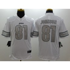 Detroit Lions #81 Calvin Johnson White Platinum Men Football Nike NFL Jersey