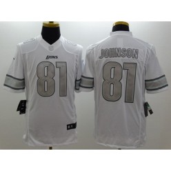 Detroit Lions #81 Calvin Johnson White Platinum Men Football Nike NFL Jersey
