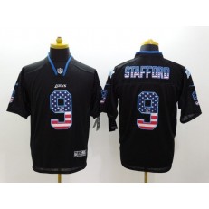 Detroit Lions #9 Matthew Stafford Black Men Stitched Nike NFL Elite USA Flag Fashion Jersey