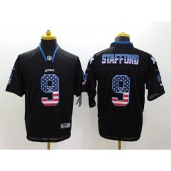 Detroit Lions #9 Matthew Stafford Black Men Stitched Nike NFL Elite USA Flag Fashion Jersey