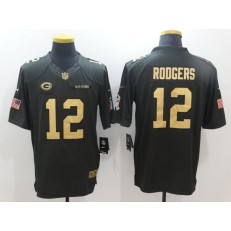 Green Bay Packers #12 Aaron Rodgers Anthracite Gold Salute to Service Limited Men Nike NFL Jersey