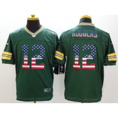 Green Bay Packers #12 Aaron Rodgers Green Team Color Men Stitched Nike NFL Elite USA Flag Fashion Jersey