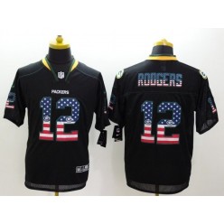 Green Bay Packers #12 Aaron Rodgers USA Flag Fashion Black Men Elite Football Nike NFL Jersey