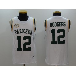 Green Bay Packers #12 Aaron Rodgers White Color Rush Name And Number Tank Top Nike NFL Jersey