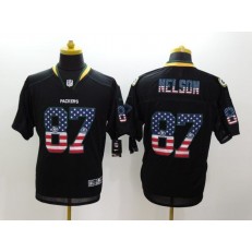 Green Bay Packers #87 Jordy Nelson USA Flag Fashion Black Men Elite Football Nike NFL Jersey