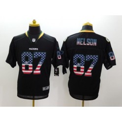 Green Bay Packers #87 Jordy Nelson USA Flag Fashion Black Men Elite Football Nike NFL Jersey
