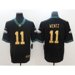 Philadelphia Eagles #11 Carson Wentz Black Vapor Untouchable Gold Number Limited Men Nike NFL Jersey