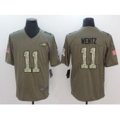 Philadelphia Eagles #11 Carson Wentz Olive Camo Salute To Service Limited Nike NFL Men Jersey
