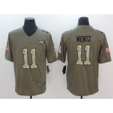 Philadelphia Eagles #11 Carson Wentz Olive Camo Salute To Service Limited Nike NFL Men Jersey