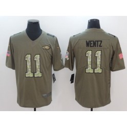 Philadelphia Eagles #11 Carson Wentz Olive Camo Salute To Service Limited Nike NFL Men Jersey