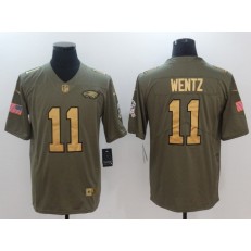 Philadelphia Eagles #11 Carson Wentz Olive Gold Salute To Service Limited Men Nike NFL Jersey