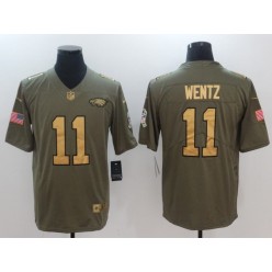 Philadelphia Eagles #11 Carson Wentz Olive Gold Salute To Service Limited Men Nike NFL Jersey