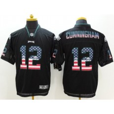 Philadelphia Eagles #12 Randall Cunningham Black Fashion USA Flag Number Men Football Elite Nike NFL Jersey