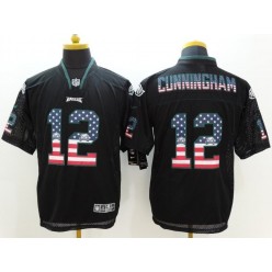 Philadelphia Eagles #12 Randall Cunningham Black Fashion USA Flag Number Men Football Elite Nike NFL Jersey