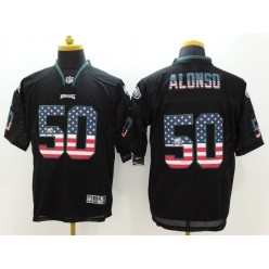 Philadelphia Eagles #50 Kiko Alonso Black Fashion USA Flag Number Men Football Elite Nike NFL Jersey