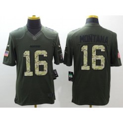 San Francisco 49ers #16 Joe Montana Retired Player Green Salute to Service 2015 NFL Nike Limited Men Jersey